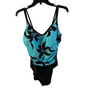 Trimshaper 14 slimming bathing suit large turquoise black swimsuit double straps